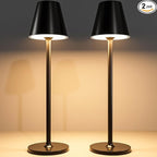 2-Pack Cordless Table Lamps - 5000mAh Rechargeable Battery Operated Desk Lamp, 3-Level Dimmable LED Night Light for Bedroom, Dining, Restaurant - Metal Design (Black 2-Pack)