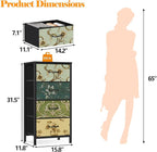 Furnulem 4 Drawer Dresser, Vertical Nightstand for Kids, Adult, Fabric Chest of Drawers for Bedroom, Living Room, Closet, Nusery, Storage Tower Unit Retro Style Furniture, Wood Desk Top