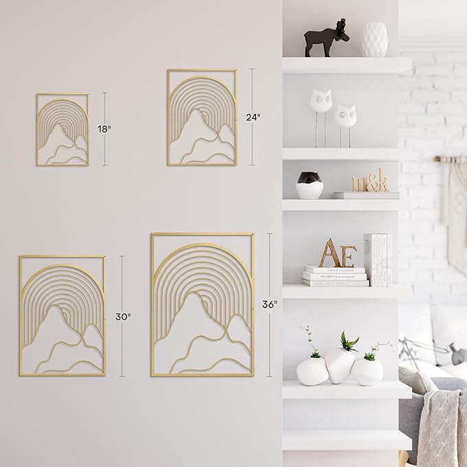 SIGNLEADER Metal Wall Art Decor Geometric Mid-Century Stripe Landscape Modern Abstract Wall Sculpture Hangings Home Decoration for Living Room, Bedroom, Bathroom, Kitchen, Outdoor - 30" Gold