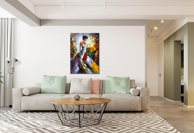 zoinart Hand Painted Modern 3D Oil Paintings on Canvas Wall Art 28x40 Inches Fiddler Girl Abstract Vertical Wall Art Large Framed Artwork for Home Decorations Wall Decor