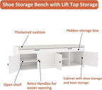 HOMEFORT 54.4" Shoe Bench with Lift Top Storage, Entryway Bench with Cushioned Seat, Wooden End of Bed Bench, Shoe Cabinet Bench with Hidden Storage Space, for Bedroom, Hallway,White