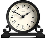 JONES CLOCKS® Saloon Mantel Clock | Traditional Double Scroll Design | Black | Contemporary Classic Style for Desk, Table, Shelf or Bedside