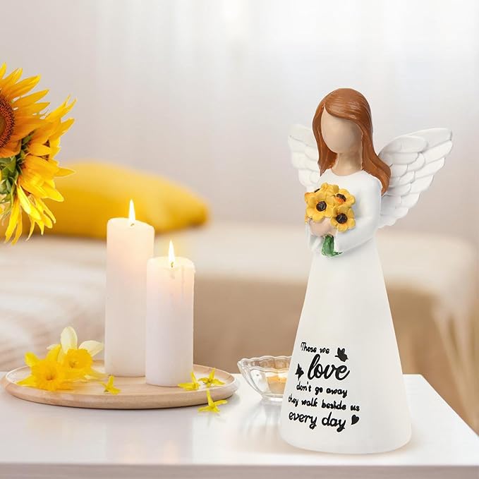 INLOMEM Sympathy Gifts for Loss of Loved One, Remembrance Gifts, Bereavement Gifts, Angel Gifts for Women, Memorial Gift for Loss of Dad Mom Grandmother, Angel Figurines (White)