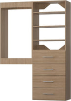 Modular Closet, 64" Wide Organizer with Tower & Drawers, Wood Tower Storage for Walk-In Closets, Wall Mounted Wardrobe Organizer