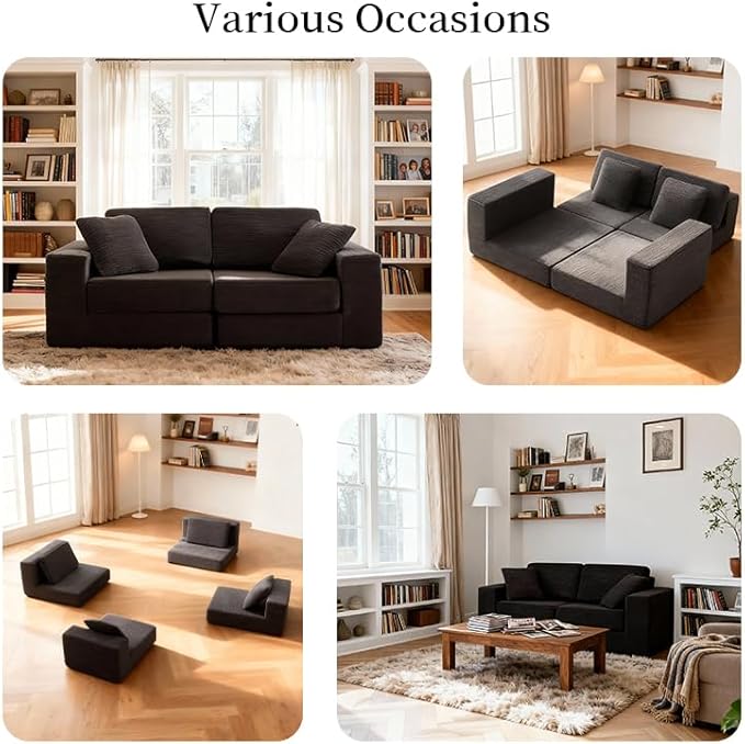 FILUXE Modular Sectional Sofa, Modern Modular Sofa Couch with Deep Seat，Comfy Cloud Couch, Sectional Couches for Living Room, Bedroom and Apartment，2-Seater，Dark Grey