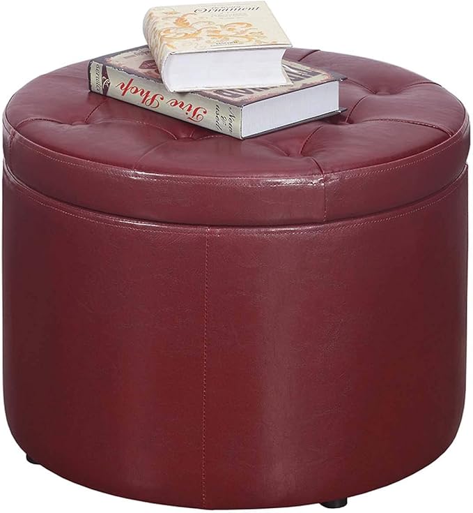 Convenience Concepts Designs4Comfort Round Shoe Ottoman, Burgundy