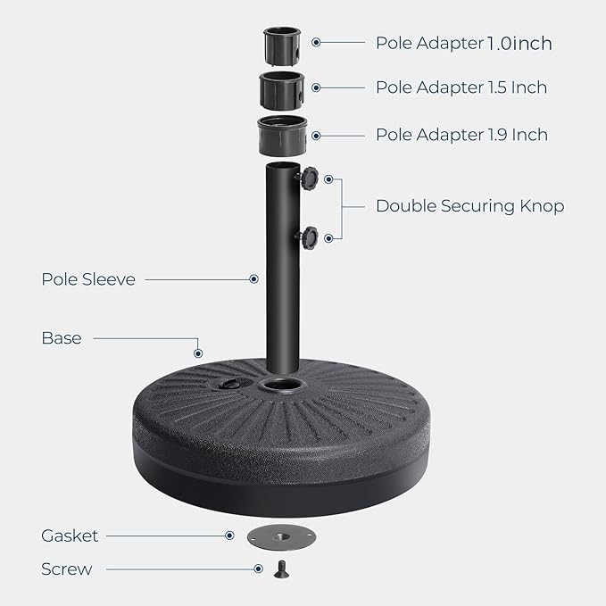 HOMSHADE 80lbs Patio Umbrella Stand, H12 Heavy Duty Base for Outdoor Market Umbrella, Fillable Weights with High-Density HDPE Material for Outside Patio(Black,Round)
