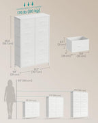 SONGMICS Dresser for Bedroom, Chest of Drawers, Steel, MDF, 10 Non-Woven Fabric Drawers, Storage Organizer Unit, Closet, Entryway, Cloud White and Snow White ULGS125W01S