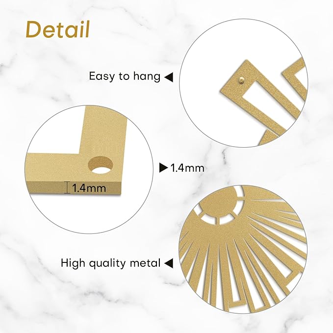 SIGNLEADER Metal Wall Art Decor Gold Abstract Shapes Minimalist Modern Abstract Wall Sculpture Hangings Home Decoration for Living Room, Bedroom, Bathroom, Kitchen, Outdoor - 18" Gold