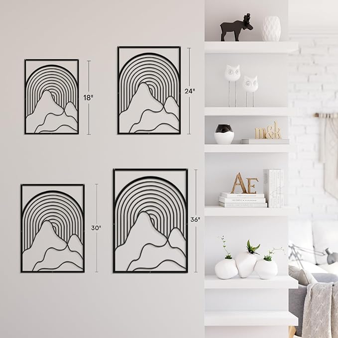 SIGNLEADER Metal Wall Art Decor Geometric Mid-Century Stripe Landscape Modern Abstract Wall Sculpture Hangings Home Decoration for Living Room, Bedroom, Bathroom, Kitchen, Outdoor - 18" Black