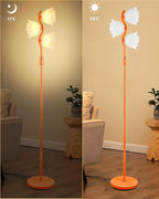 Orange Floral Floor Lamp, Dimmable Mid Century Modern Standing Lamps with 3 Warm White 3000K Bulbs, Cute Flower Floor Lamp for Living Room Bedroom Home Decor