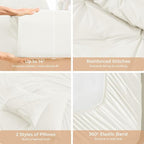 Sasttie Queen Comforter Set, 7-Piece Bed in a Bag, Pintuck Bedding Sets for All Season, Includes Comforter, Flat Sheet, Fitted Sheet, Pillowcases and Pillowshams, Ivory