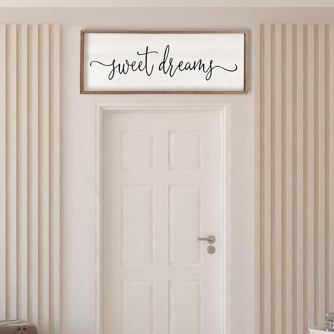 Surfapans Sweet Dreams Wall Decor Above Bed 40"x15" ofr Master Bedroom Guest Room Wood Framed Rustic Over Bed Wall Art Sign (Wood)
