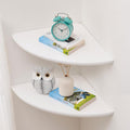Corner Shelves, Floating Corner Shelf, Set of 2 Solid Oak Wood Wall Shelves, Round End Wall Mount with Wire Hole Shelving for Small Plant for Bedroom Kitchen, Living Room White