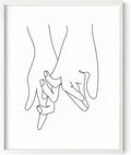 Holding Hands Wall Art Interlocking Fingers Continuous Line Drawing Love Connection 11x14 Inch Oak Wood White Framed Modern Romance Print for Bedroom