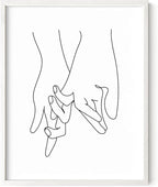 Holding Hands Wall Art Interlocking Fingers Continuous Line Drawing Love Connection 11x14 Inch Oak Wood White Framed Modern Romance Print for Bedroom