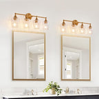 28.46in Modern Bathroom Light Fixtures, 4 Light Vanity Light, Rippled Glass Shade Gold Wall Lamp, Bathroom Wall Sconce Lamp for Mirror Living Room Bedroom Hallway