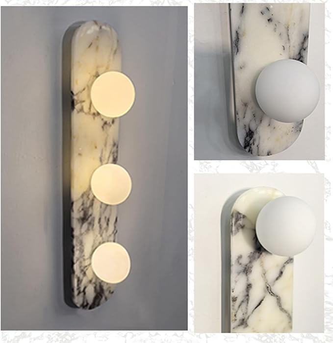 Natural Marble Wall Sconces, 2-Light Alabaster Wall Light in one sconce, Hardwired Wall Light Fixtures, Modern Wall Mount Wall Lights for Dining Room Stairs Bedroom