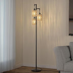 Oneach 68" Floor Lamps for Living Room, Stepless Dimmable Boho Floor Lamp with 3 Bulbs, Tall Farmhouse Industrial Corner Standing Tree Lamp for Bedroom, Office, Study Room, Dining Room, Black