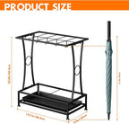 Metal Umbrella Holder Stand with Removable Drip Tray, Industrial Free Standing Umbrella Rack Organizer for Entryway Home Office Patio Decor(10 Slots 8 Hooks, Black)