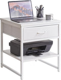 Living Room Large Side Table, End Table with Drawers, Refrigerator Stand Printer Table with Adjustable Shelves, Office Square Coffee Table White YD-TM156W