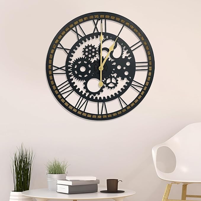 24 Inch Wall Clock, Gear Clock, Silent Non Ticking, Battery Operated Large Wall Clocks for Living Room Decor, Kitchen, Office (Vintage Industrial Steampunk)