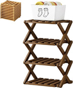 Upgraded The 9-Tier No-Assembly Bamboo Shoe Rack (3–9 Tier), Folding Bamboo Shoe Storage Rack with Zero Assembly Required and Space-Saving Design for Entryway Closet Apartment (Brown, 4 Tier)