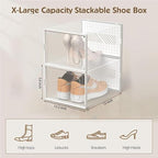 12 Packs Clear Plastic Shoebox With Magnetic Door, X-Large(15"× 13.2" × 5.6") Stackable Shoe Box Storage With Lids, Multifunctional Sneaker Containers, Toy Storage, Space-Saving Shoe Rack Black