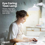 Neatfi LED Desk Lamp, 3,500 Lumens, 3 Light Modes, Dimmable, 45W, 26” Wide Shade, 540 SMD LEDs, Eye-Caring Task Lamp for Reading, Crafting, Workbench, Office (CCT with Clamp, White)