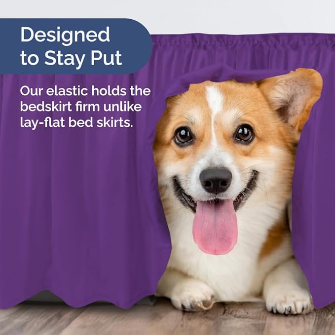 Wrap Around Dust Ruffle Bed Skirt - Purple - for King Size Beds with 18 Inch Drop - Easy Fit Elastic Strap - Adjustable Pleated Bedskirt w/Brushed Fabric - Wrinkle Free - for Women, Men, Kids & Teens