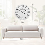 ARTPOWER Large Farmhouse Wall Clock, 24” Shiplap Wall Clock with Roman Numeral, Nearly Non-Ticking, Round Wall Clocks for Living Room Decor, Office, Bedroom, Entrance, White