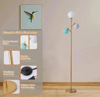 Fiqevs Contemporary 3 Head Gold Globe Floor Lamp with 3 Multicolored Sphere Shades and Bulbs Included, Standing Tree Lamp for Kids Bedroom Playroom Living Room Office