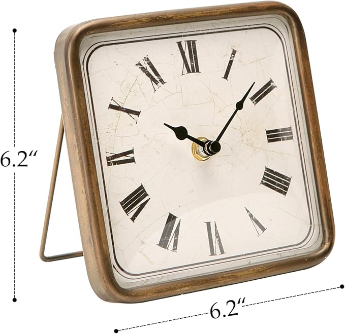 NIKKY HOME Vintage Silent Non-Ticking Table Clock, Shelf Desk Top Clock Battery Operated, Retro Home Decor for Bedroom Living Room Mantel Desktop Countertop, Gold
