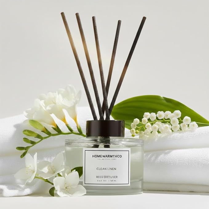 Clean Linen Reed Diffuser Set - Luxury Fragrance Reed Diffusers for Home, Office & Bathroom Décor - Long Lasting Scent Sticks Diffuser with Non-Toxic Oils (5.63 oz) (Clean Linen)