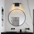 SineRise 2-Light Black and Gold Vanity Light with 3 Color Modes (3000K/4000K/6000K), Eye Protection LED Bathroom Light Fixture, Dimmable Modern Wall Light Over Mirror with Clear Glass Shade