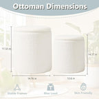 Royal Windsor Boucle Round Ottoman with Storage Set of 2,Small Foot Stool Ottoman for Living Room, Small Coffee Table,Vanity Stool with Storage for Bedroom, White