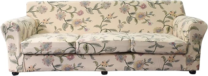 KRFOONN 4 Piece Stretch Sofa Couch Covers for 3 Cushion Couches Printed Sofa Slipcover with 3 Separate Seat Cushion Covers Washable Sofa Slip Covers Furniture Protector for Pets Kids (Large, 05)