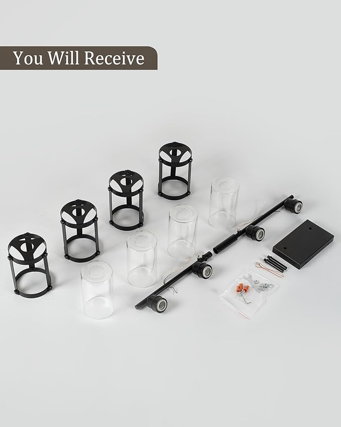 4-Light Black Bathroom Light Fixtures, 29 Inch Modern Bathroom Vanity Lighting Fixtures Over Mirror with Clear Glass and Metal Cage Wall Sconce Lights for Bath, E26, OS-3014BK-4W