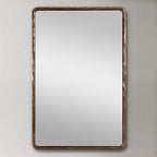 ANDY STAR Hand-Forged Gold Bathroom Mirrors for Wall, 24x36 Inch Vintage Solid Steel Metal Frame Bathroom Vanity Mirror, Antique Rounded Rectangle Wall Mirror, Hangs Horizontally or Vertically