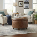 HomePop Large Leatherette Storage Ottoman - Distressed Brown Faux Leather