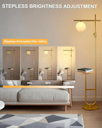 Lightdot 66IN Gold Dimmable Floor Lamps with Table, Modern Standing Tall Lamp with Globe Lampshade, Cross-Shaped Lamp Head U-Pole Base for Living Room/Bedroom/Sofa Beside/Corner Decor(Bulb Included)