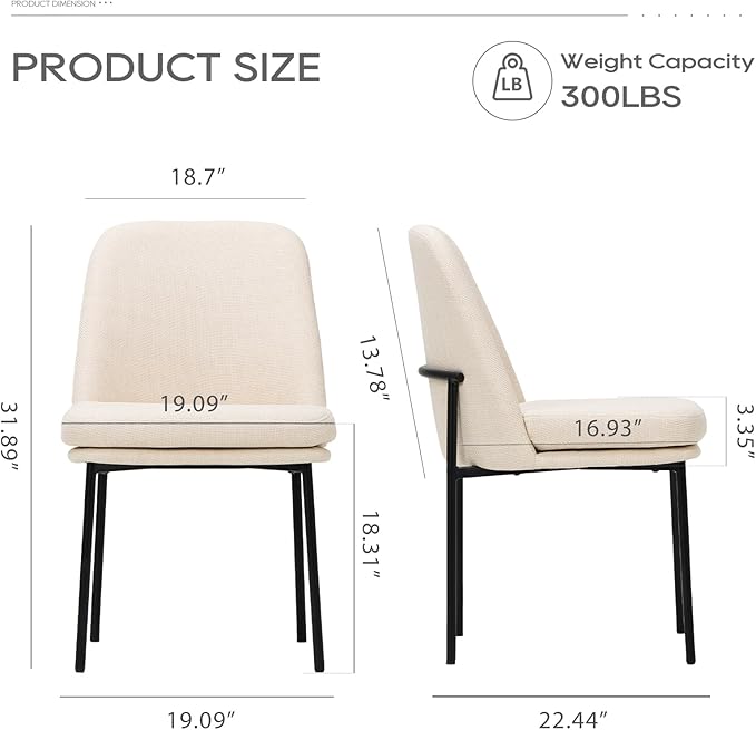 COLAMY Dining Chairs Set of 6, Modern Dining Chairs, Fabric Upholstered Dining Chairs, Kitchen Chairs with Curved Back and Metal Legs for Dining Room Kitchen Restaurant, Beige
