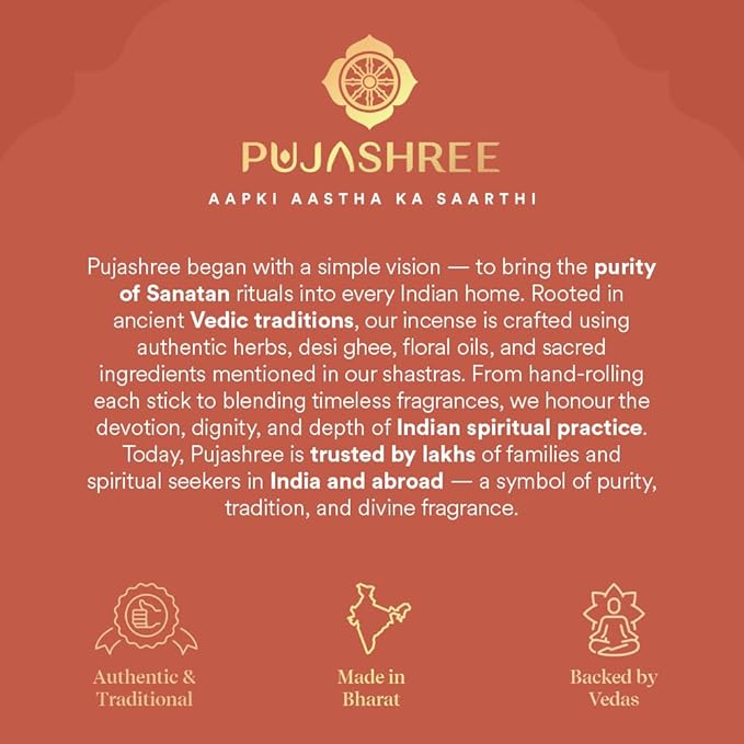 Pujashree Bambooless Agarbatti Incense Sticks 40 pcs 8 Inches | 100% Natural Charcoal Free Agarbatti Sticks | Long Lasting Burn | Woody Aroma | Neelgandha Fragrance (Mishti Padma)