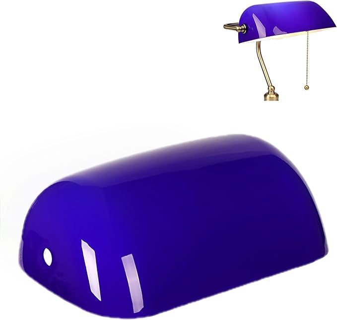 FIRVRE Blue Glass Bankers Lamp Shade Replacement Cover Lamp Shades for Table Lamps Desk Lamp Blue Glass Cover("8.85 IN " L "5.11 IN" W "2.95 IN" H)