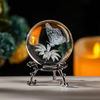 HDCRYSTALGIFTS 60mm Butterfly Crystal Ball Paperweight,3D Laser Engraved Butterfly on Sunflower in Glass Ball with Stand Decorative Glass Sphere Home Decor Gifts for Women Girls