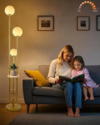 Lightdot Gold Globe Floor Lamp 3-Lights Dimmable Floor Lamps with Tray& Bulbs Included Unique Floor Lamp Candle Holder Style Modern Standing Lamps for Living Room/Bedroom//Sofa Beside/Corner Decor