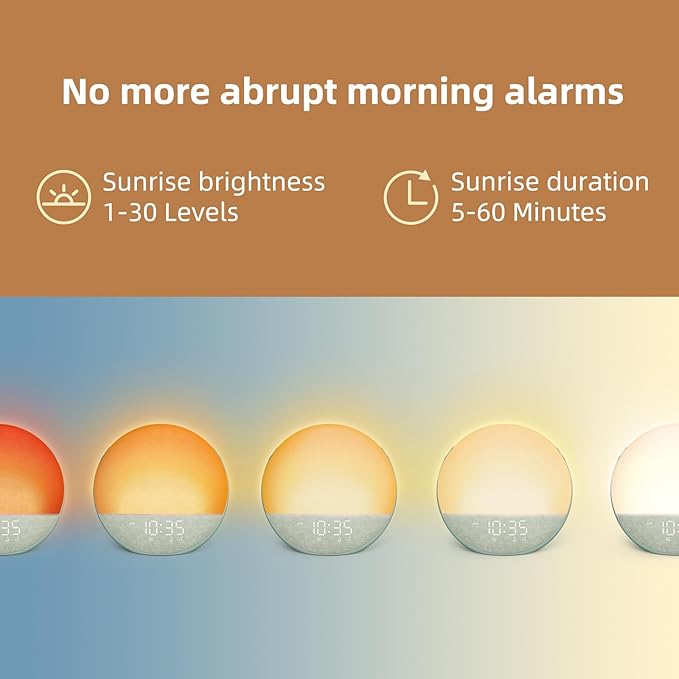 Sunrise Alarm Clock White Noise Machine: Natural Wake Up Light - Dimmable Clock with Bluetooth Speaker for Bedroom - 25 Sleep Sounds for Baby Adults Kids Sage Green