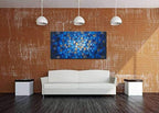 MyArton Large Thick Abstract Dark Blue add Golden&Silver Square Wall Art Hand Painted Artwork Textured Oil Painting on Canvas Framed Ready to Hang 60x30inch