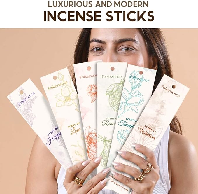 Folkulture Incense Sticks with Holder (120 Sticks) | Set of 6 Premium Incense Sticks for Calm, Aromatherapy | No Charcoal, Organic, Non Toxic, 45 Mins, Long Burning Lavender, Vanilla Insence-Sticks