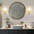 Modern Wall Sconces Set of 2, Hardwired Wall Lights with Flared White Fabric Shade, Brushed Gold Wall Lamps for Bedroom Bedside Stairway Bathroom Living Room(ETL Listed)